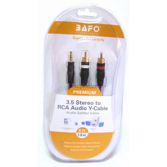 CRESTIN- Bafo Premium 24K Gold Plated 3.5Mm To Rca Stereo Audio Y-Splitter Cable 6' 6Ft