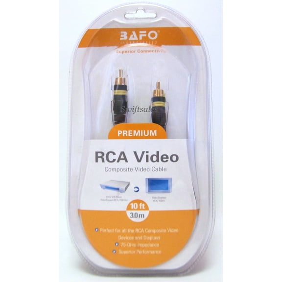 CRESTIN- Bafo Premium 24K Gold Plated Composite Rca Video Cable 10' 10Ft Retail Pack