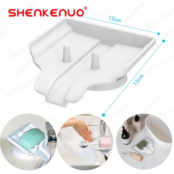 CRESTIN- Bathroom Kitchen Waterfall Soap Saver Sink Caddy Sponge Brush Holder Organizer