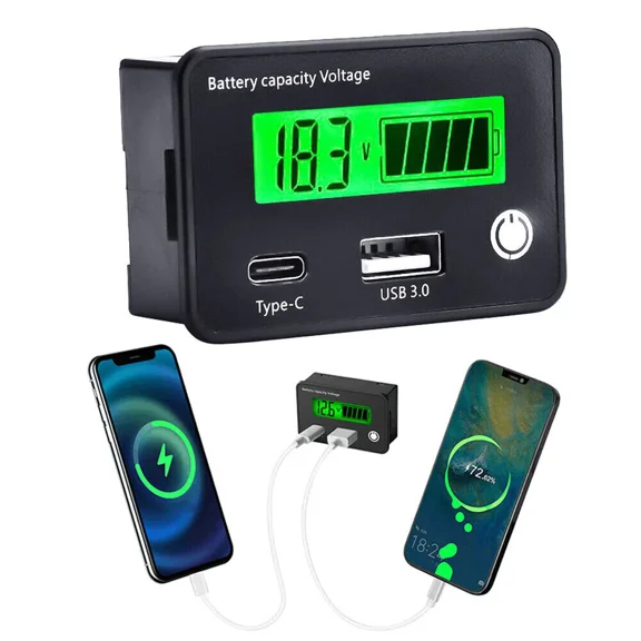 CRESTIN- Battery Capacity Voltmeter Tester Lithium Voltage Meter Tester Gauge Monitor F