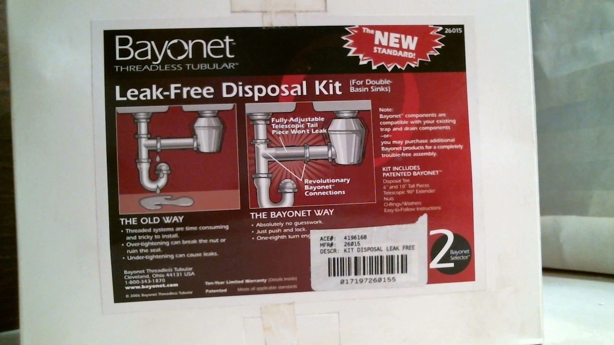 CRESTIN- Bayonet 26015 Threadless Tubular Leak-Free Disposal Kit, Free Shipping