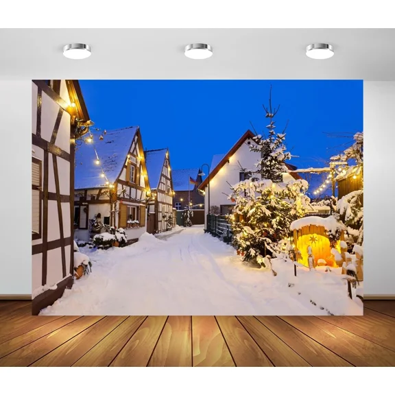 CRESTIN- Beleco 7X5Ft Fabric German Christmas Winter Backdrop Snowy Town 7X5Ft, A18970