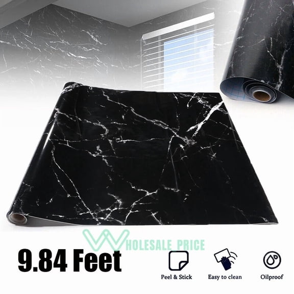 CRESTIN- Black Marble Contact Paper Self Adhesive Removable Waterproof Shelf Liner Kitche