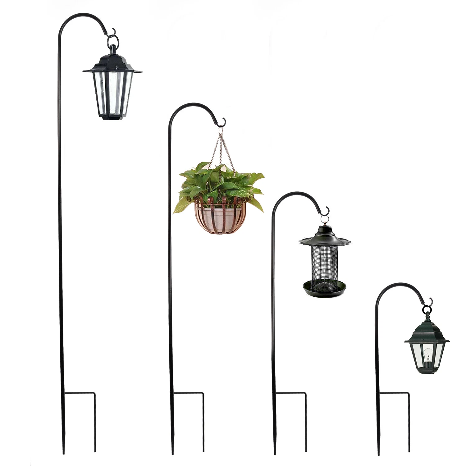 CRESTIN- Black Shepherd Hook 65Inch Plant Outdoor Hanger Bird Feeder Pole Rust Resistant