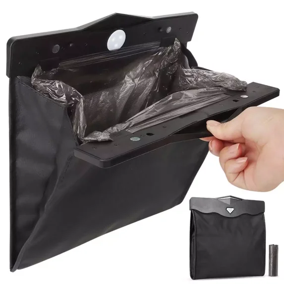 CRESTIN- Black Waterproof Portable Car Trash Can Garbage Bin Bag Organizer For Vehicles