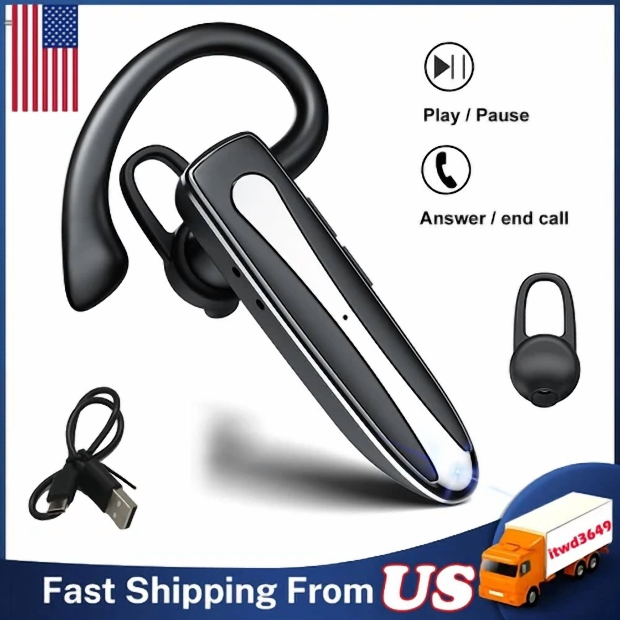CRESTIN- Bluetooth 5.2 Wireless Earpiece Earbud Trucker Handsfree Single Earphone Headset