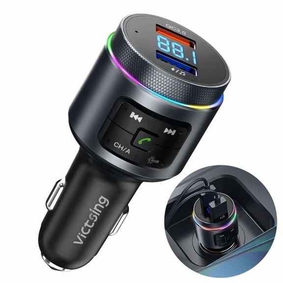 CRESTIN- Bluetooth Wireless Fm Radio Transmitter Handsfree Calling Mp3 Music Player Qc3.0