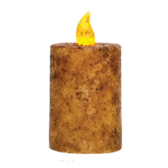 CRESTIN- Burnt Ivory Flame Timer Pillar, 2"X 3", Rustic Pillar Candle, Primitive Rustic