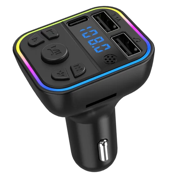 CRESTIN- Car Fm Transmitter Adapter Radio Mp3 Player Music Rgb Light Charger Usb & Type-C