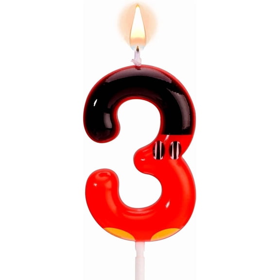 CRESTIN- Cartoon Mouse Candle, Black Red Birthday Candle Number Candle Red Mouse Cake Top