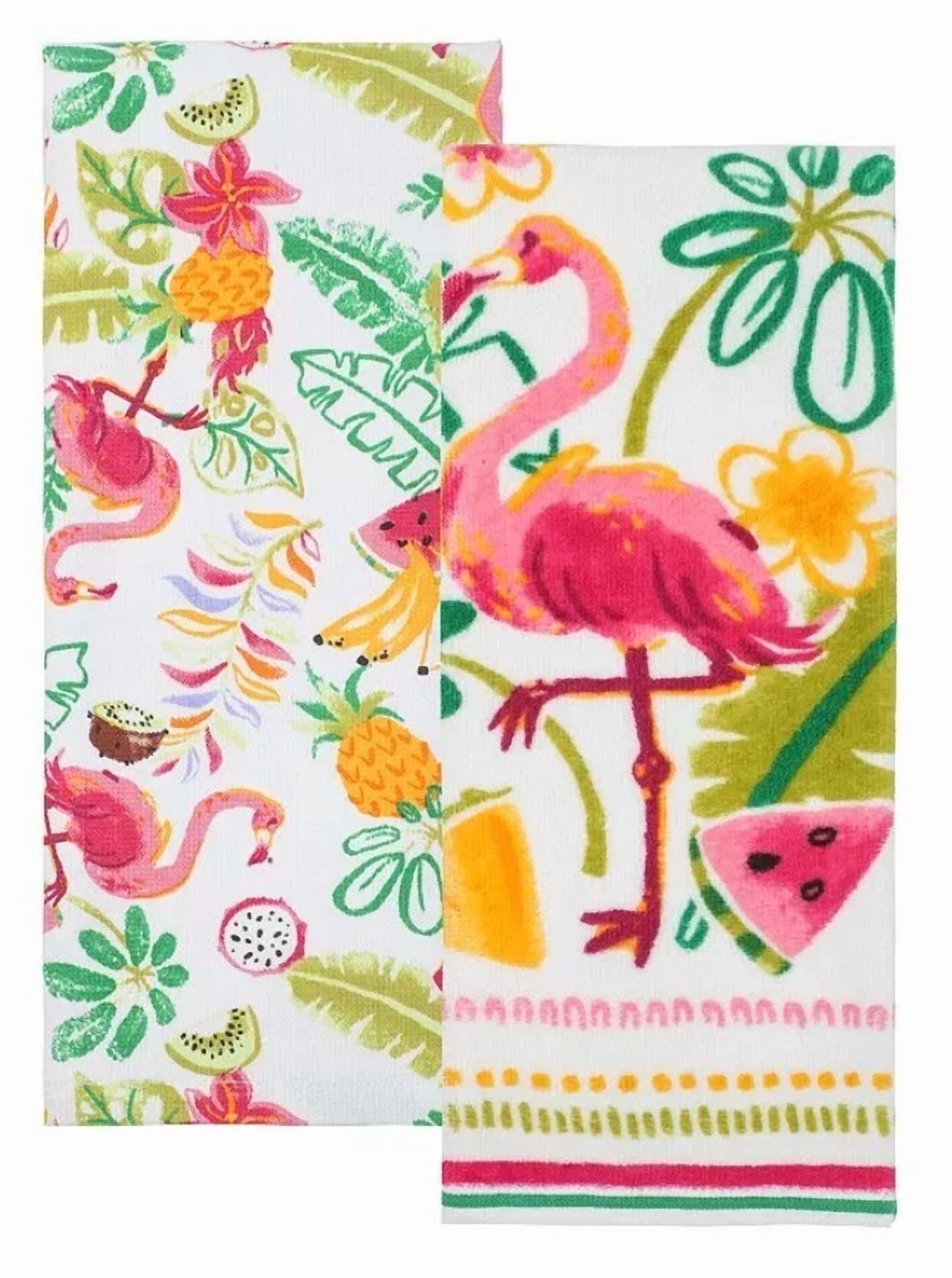 CRESTIN- Celebrate Summer Together Pink Flamingo Kitchen Terry Cotton ...