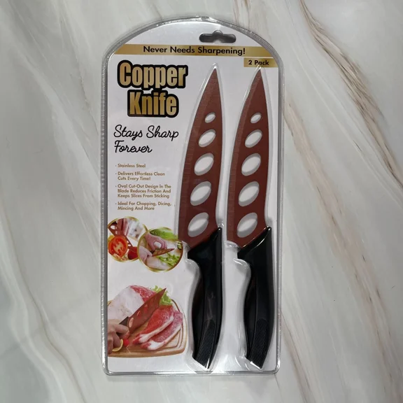 CRESTIN- Copper Coated Stainless Steel Knives 2 Pack Set Stays Sharp Forever Lightweight
