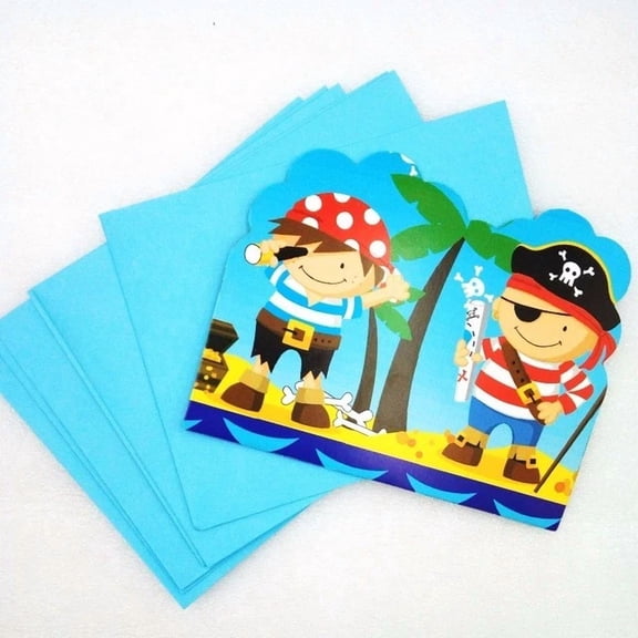 CRESTIN- Cute Pirate Boys Birthday Party Invitations W/ Envelopes 6 Pcs Kids Free Ship