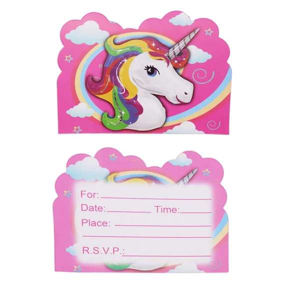 CRESTIN- Cute Unicorn Girls Pink Birthday Party Invitations 10 Pieces Free Track Rainbow