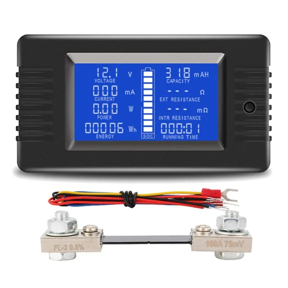 CRESTIN- Dc Battery Monitor Meter Lcd Display 0-200V 0-100A Shunt Digital Multimeter