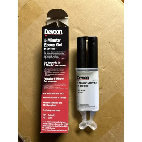 CRESTIN- Devcon 14240 5 Minute Epoxy Gel Adhesive 25 Ml Dual Syringe Devtube. 07/2026 Exp