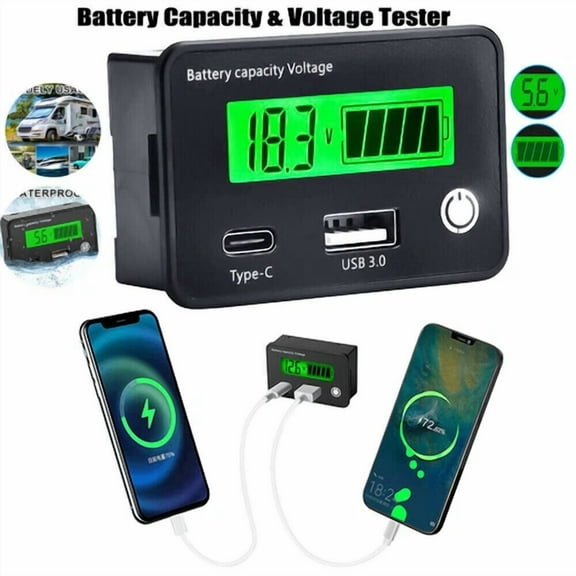 CRESTIN- Dual Port Battery Capacity Voltmeter Tester Lithium Voltage Meter Gauge Monitor