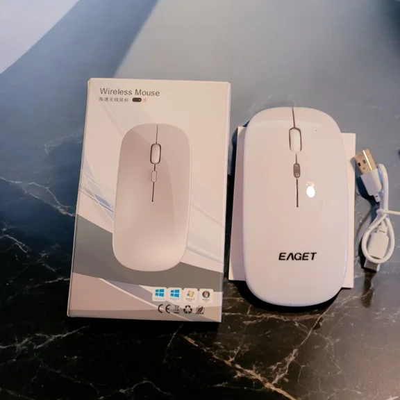 CRESTIN- Eaget White Dual Mode Bluetooth Rechargable Wireless Mouse W Cord Em09