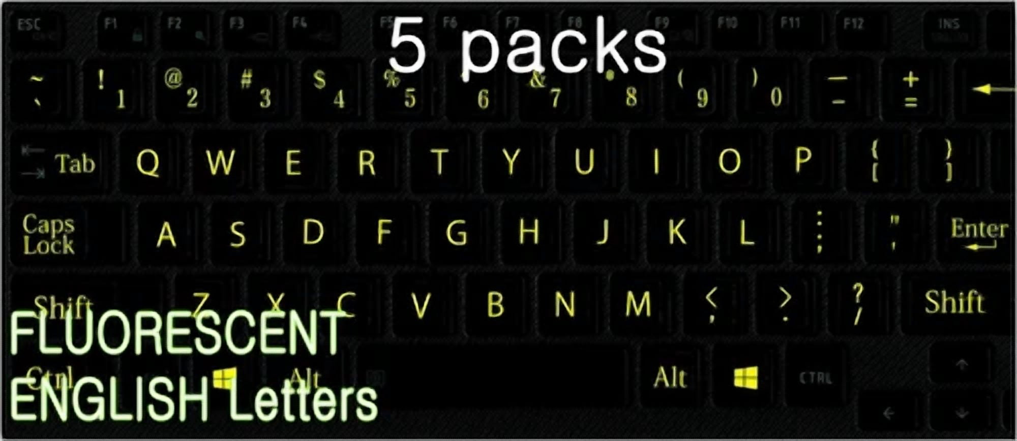 CRESTIN- English Replacement Fluorescent Letter Stickers For Dim Light 5 Stickers