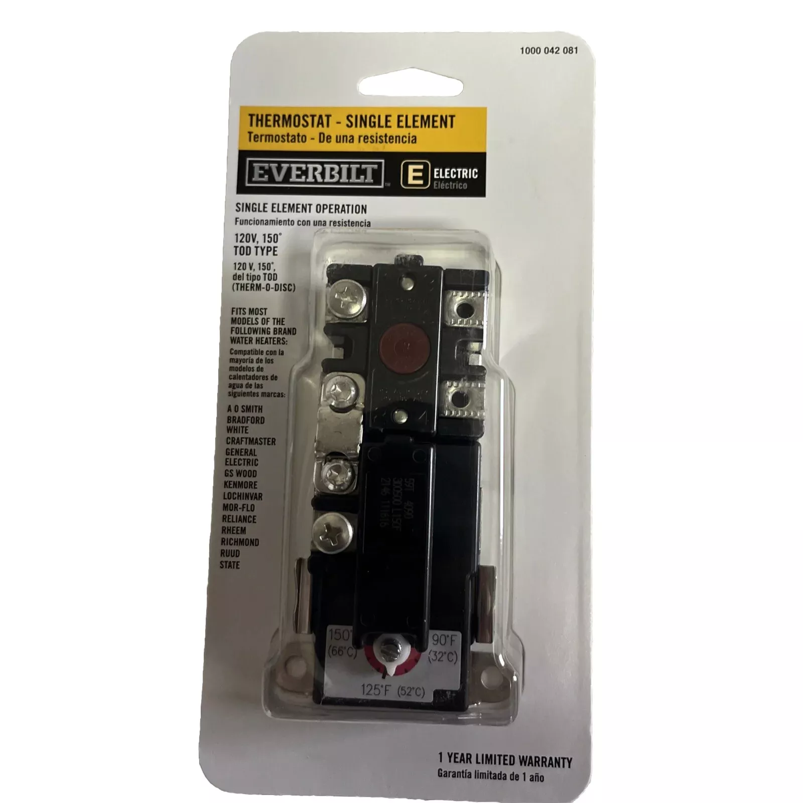 CRESTIN- Everbilt T-O-D H/Hlc Single-Element Thermostat For Residential Water Heaters