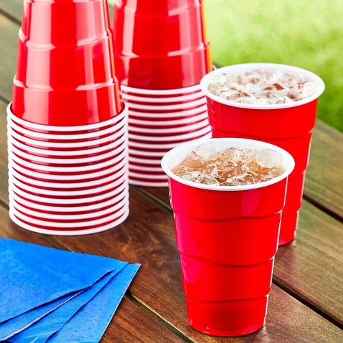 CRESTIN- Everyday Disposable Plastic Party Cups, Red, 18 Oz, 100 Count