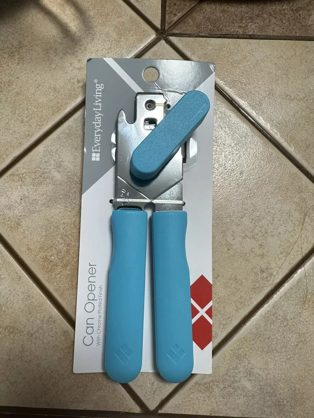 CRESTIN- Everyday Living Manual Can Opener W/Bottle Opener Chrome Plated Finish Blue