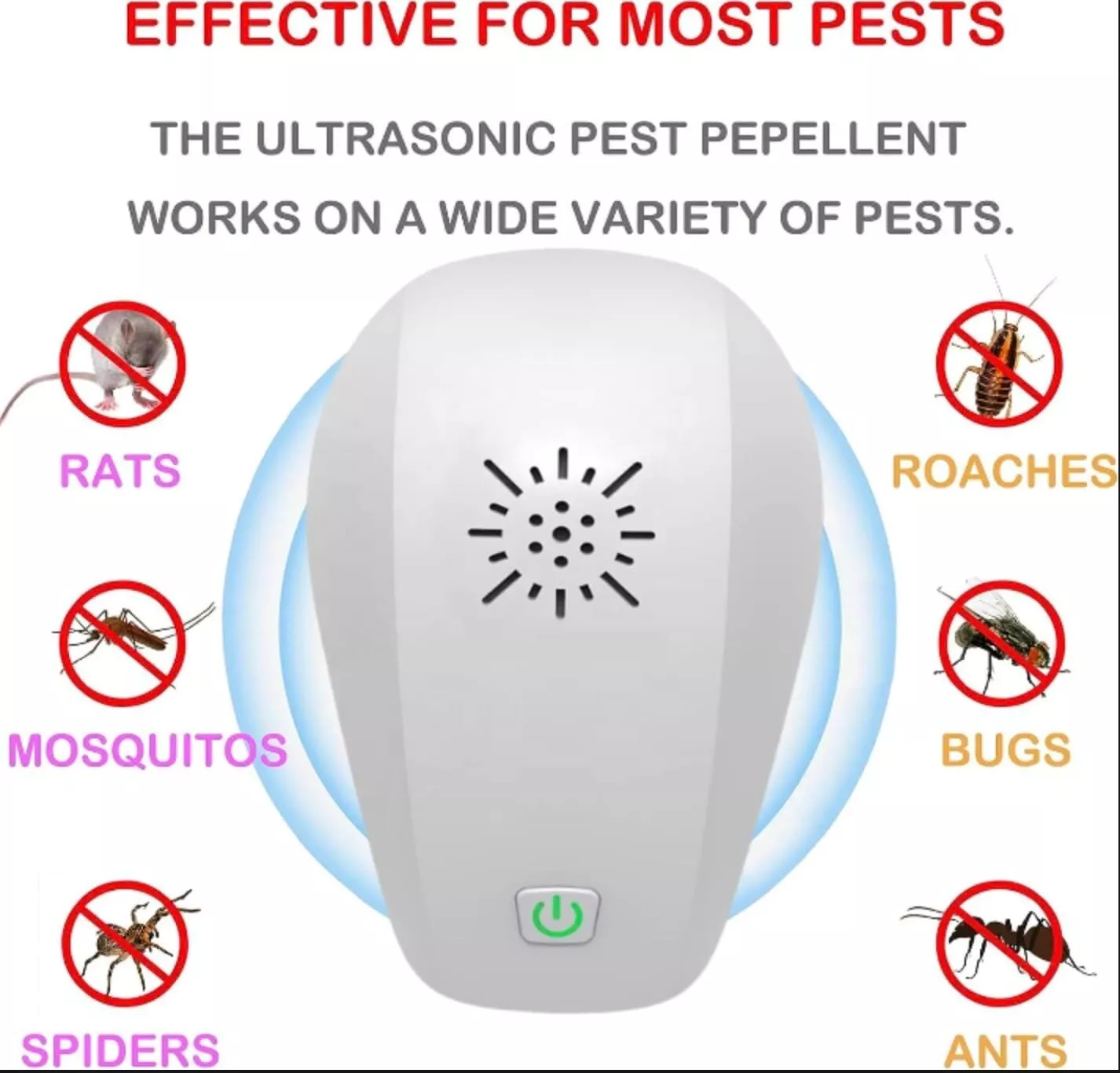 CRESTIN- Fast&New 1 Pack White Indoor Ultrasonic Pest Repeller For Insects Rats And Mice