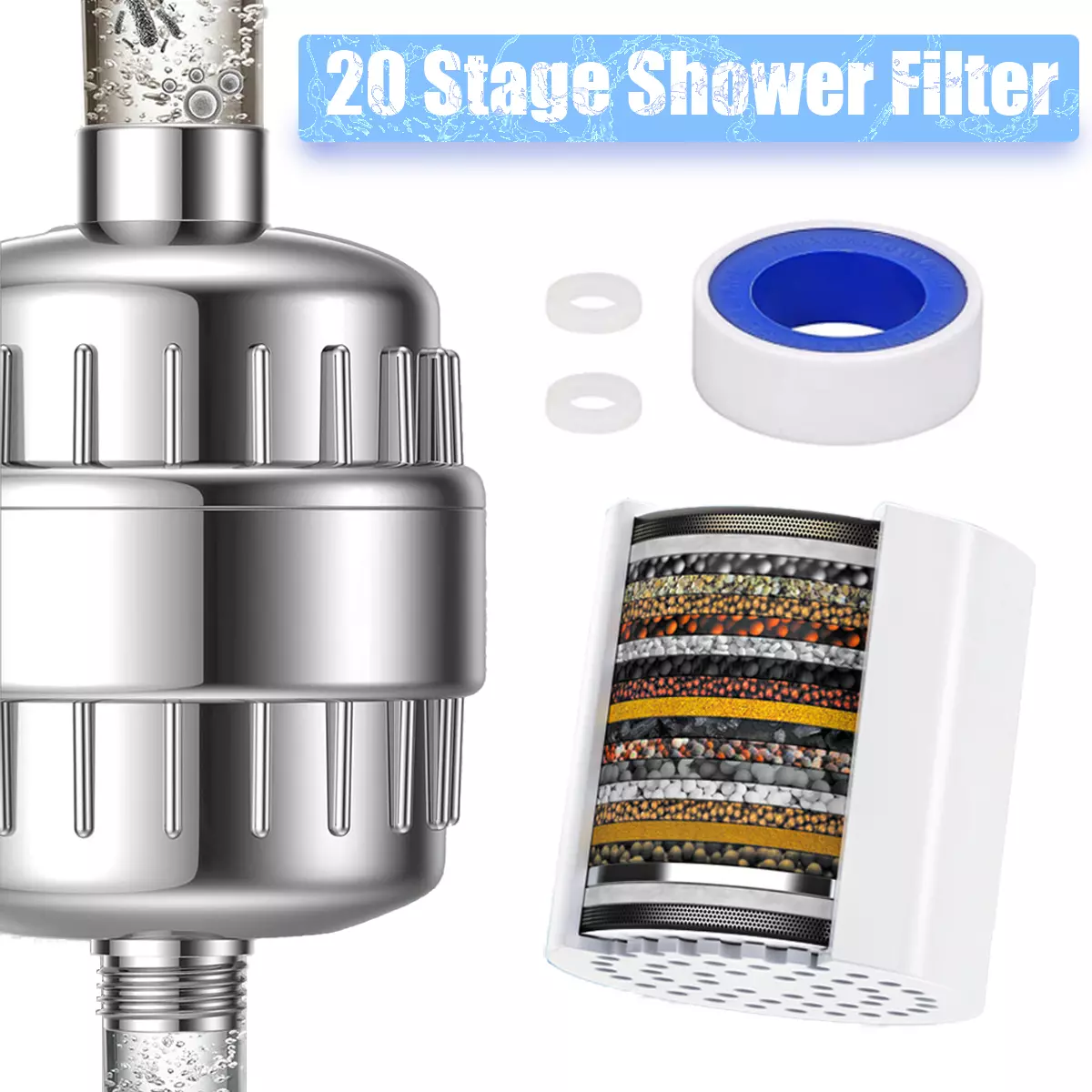 CRESTIN- Filtered Shower Head 20 Stage Shower Filter High Pressure Rain Showerhead Filter