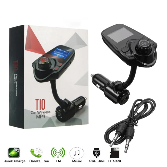 CRESTIN- Fm Transmitter Car Mp3 Player Wireless Radio Adapter Usb Charger Handsfree T10