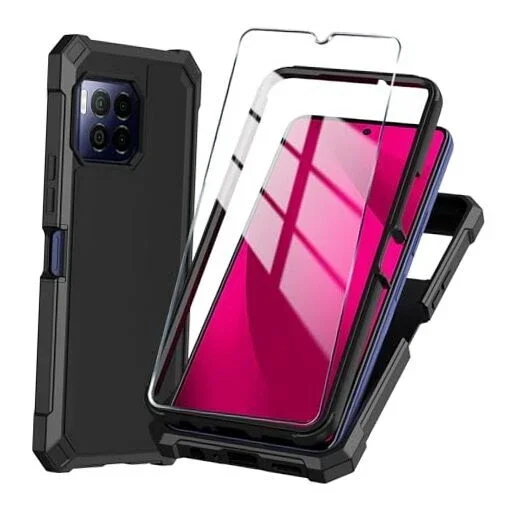 CRESTIN- For T-Mobile Revvl 7 Pro 5G Phone Case With Tempered Glass Screen Black