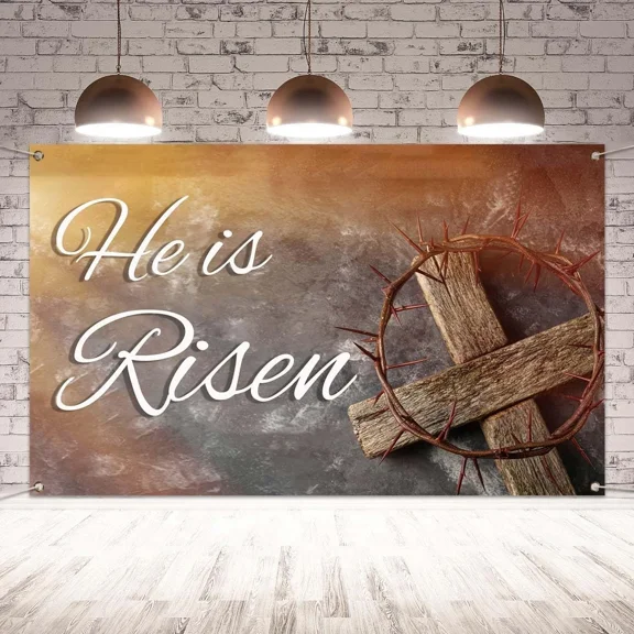 CRESTIN- He Is Risen Easter Photo Backdrop For Photography Bright Color