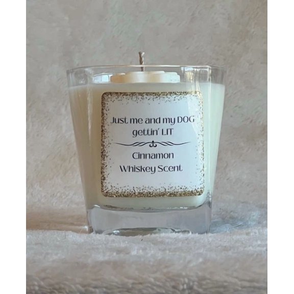 CRESTIN- Homemade Soy Candle, Cinnamon Whiskey, Fireball Scent, 8Oz In Whiskey Glass
