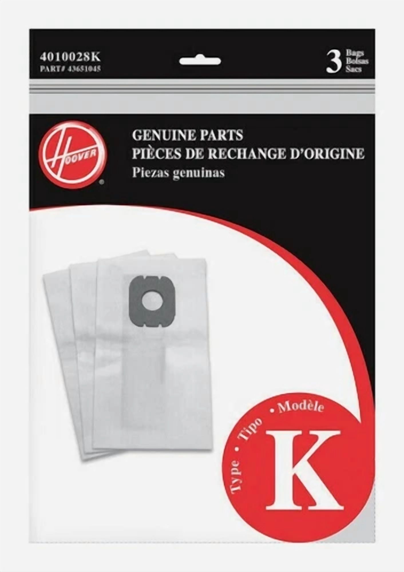 CRESTIN- Hoover Vacuum Bag Type K For All Hoover Canister Cleaners Filter 3 Pk 4010028K