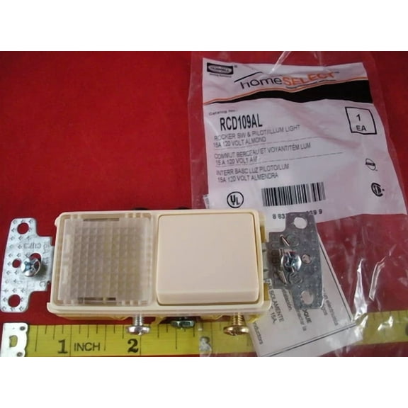 CRESTIN- Hubbell Rcd109Al Rocker Switch Home Select Sw Pilot Ill. Light 15A 120V Almond