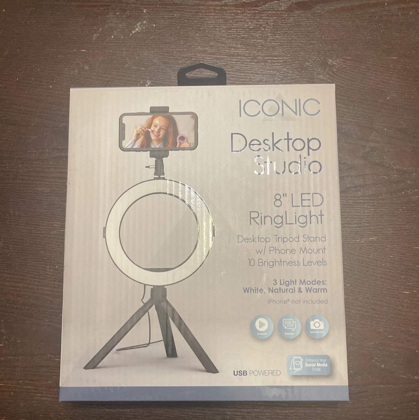 CRESTIN- Iconic Desktop Studio 8" Led Ring Light W Phone Mount & Tripod Stand