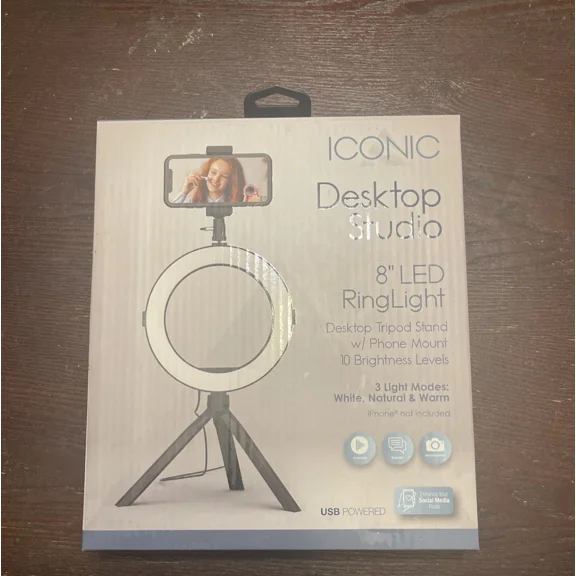 CRESTIN- Iconic Desktop Studio 8" Led Ring Light W Phone Mount & Tripod Stand