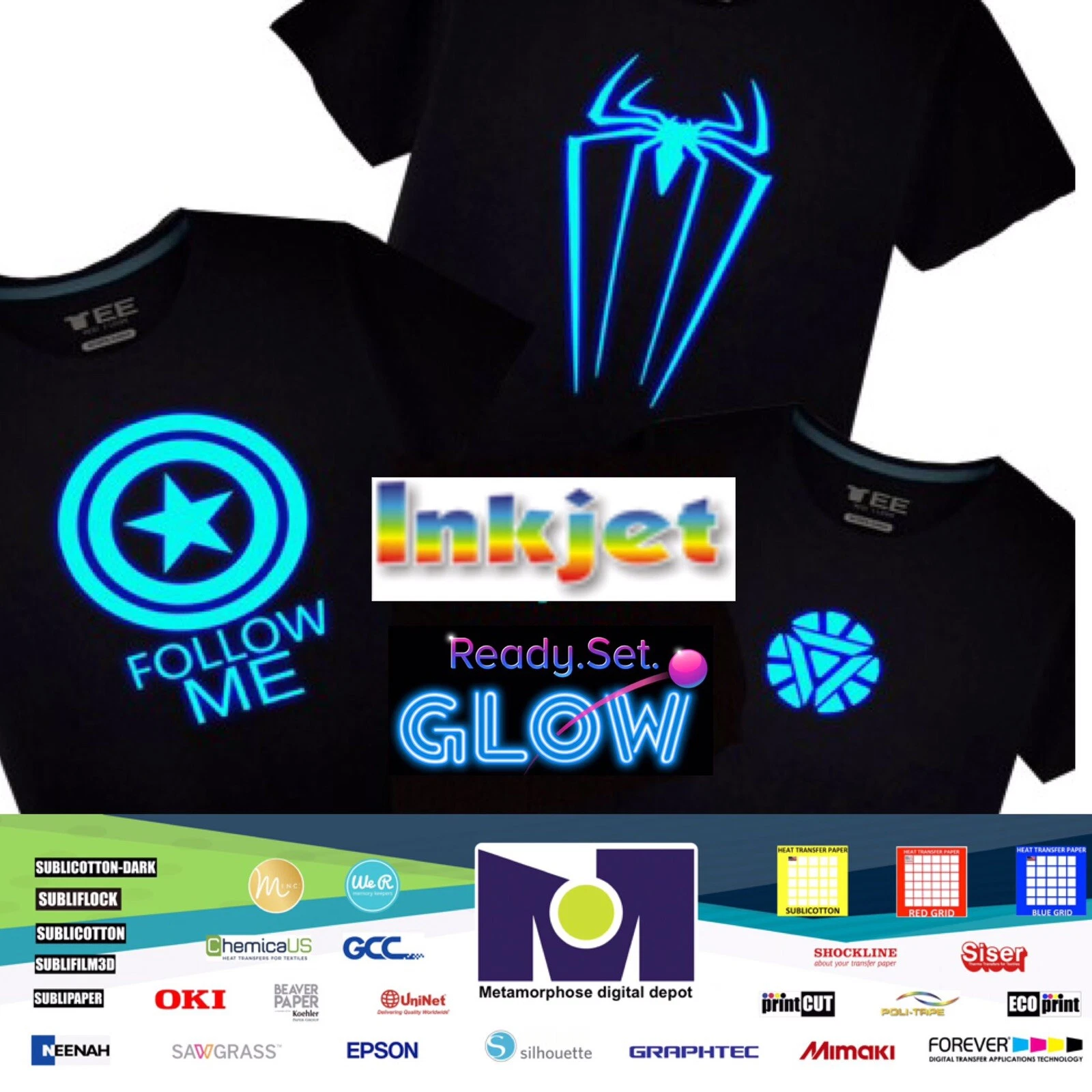 CRESTIN- Inkjet Blue Glow In The Dark Iron On Fabrics Heat Transfer Paper 8.5”X11” 5 Sh