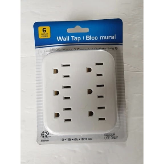 CRESTIN- Intertek Wall Plug Power Splitter 6 Outlet Ac Tap Electrical Socket Adapter