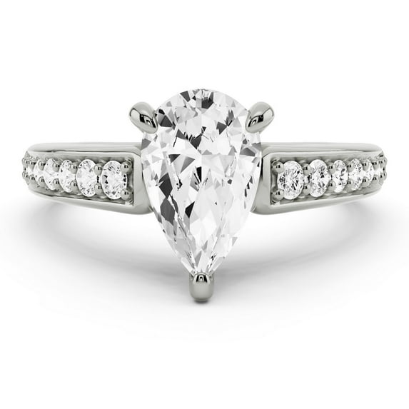 CRESTIN Jewel Pear Cut Solitaire Engagement Ring for Women's - 2.1 Ct Lab-Created Simulated Diamond with Accent Stones - 14K White Gold Plated Prong Setting - Wedding & Anniversary Ring for Women's