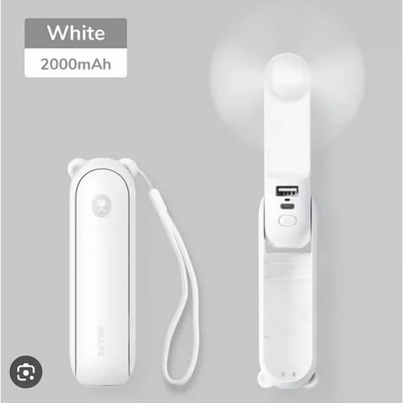 CRESTIN- Jisulife Handheld Mini Fan Flashlight Power Bank White 4500Mah