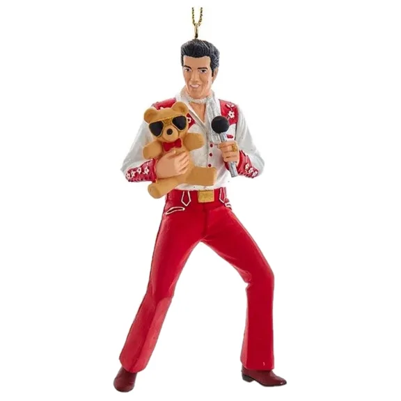 CRESTIN- Kurt Adler Resin Christmas Ornament, Elvis With Teddy Bear, 5In