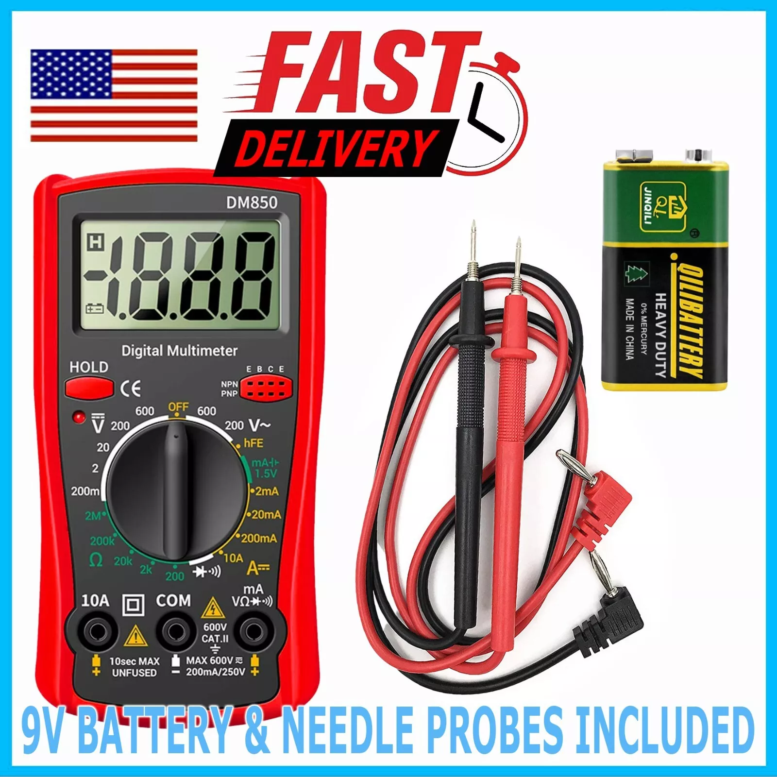 CRESTIN- Lcd Digital Multimeter Voltmeter Ammeter Ohmmeter Volt Ac Dc Tester Leads Meter
