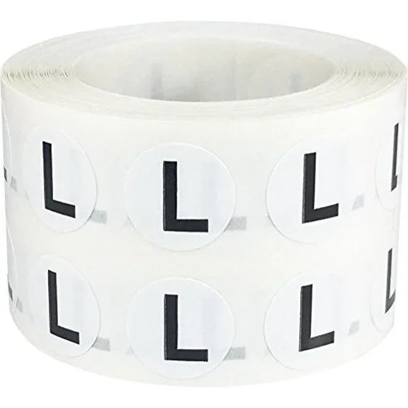 CRESTIN- Letter L Inventory Labels .5 Inch Round Circle Dots 1,000 Adhesive Stickers