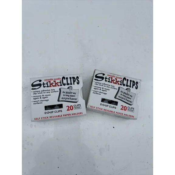 CRESTIN- Lot Of 2 Boxes Stikkiclips 01220 White Sticky Plastic Adhesive Back Clip 20/Box
