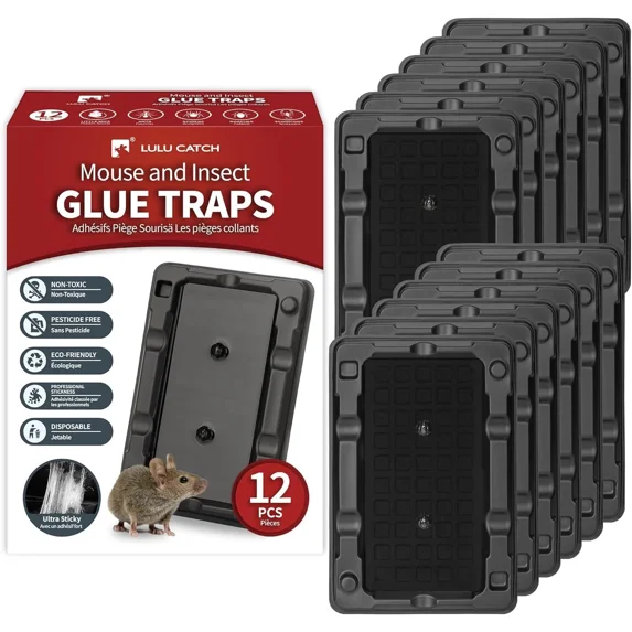 CRESTIN- Lulucatch Mouse & Insect Traps 12 Pack, Heavier Sticky Traps With Non-Toxic Glue