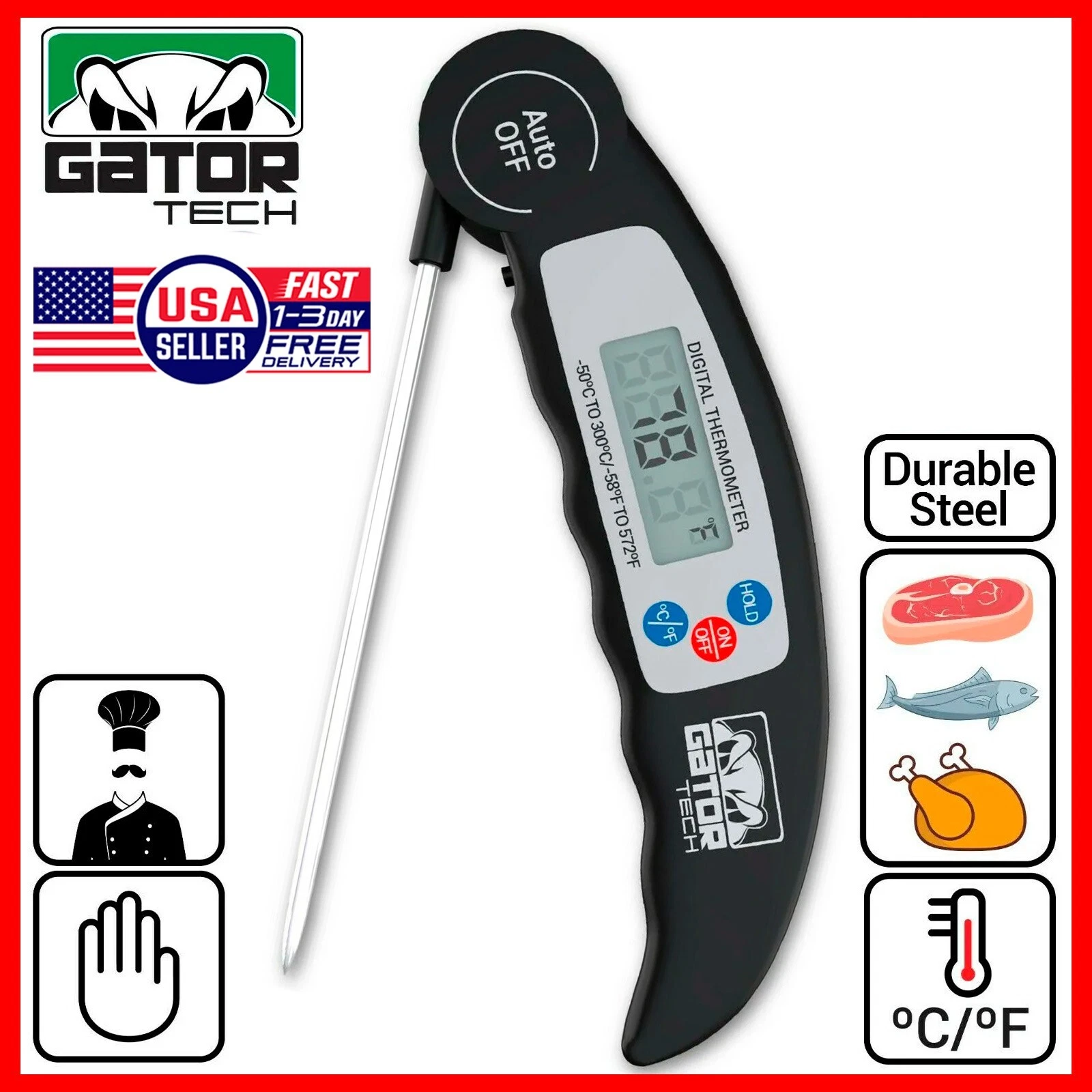 CRESTIN- Meat Food Thermometer Digital Fast Instant Read For Cooking Bbq Grill Kitchen