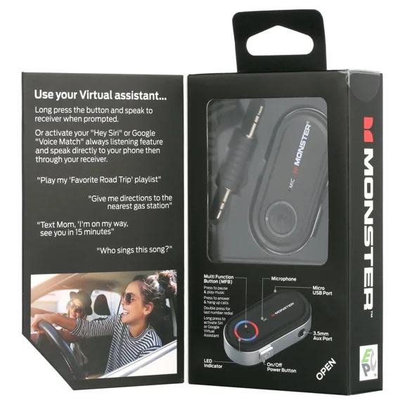 CRESTIN- Monster Wba91008Blk Bluetooth Audio Receiver With Voice Control Fast Delivery