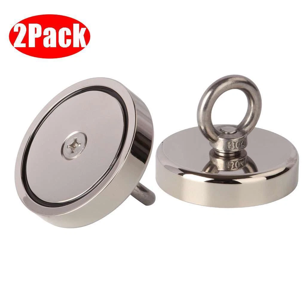 CRESTIN- Neodymium Fishing Magnets 2 Pack, 400Lbs Pulling Force Strong Round Rare Earth