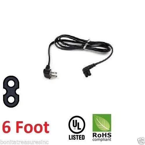 CRESTIN- New 6 Ft Foot Feet Angled Ac Power Cord Figure 8 2 Prong For Tv Led Television
