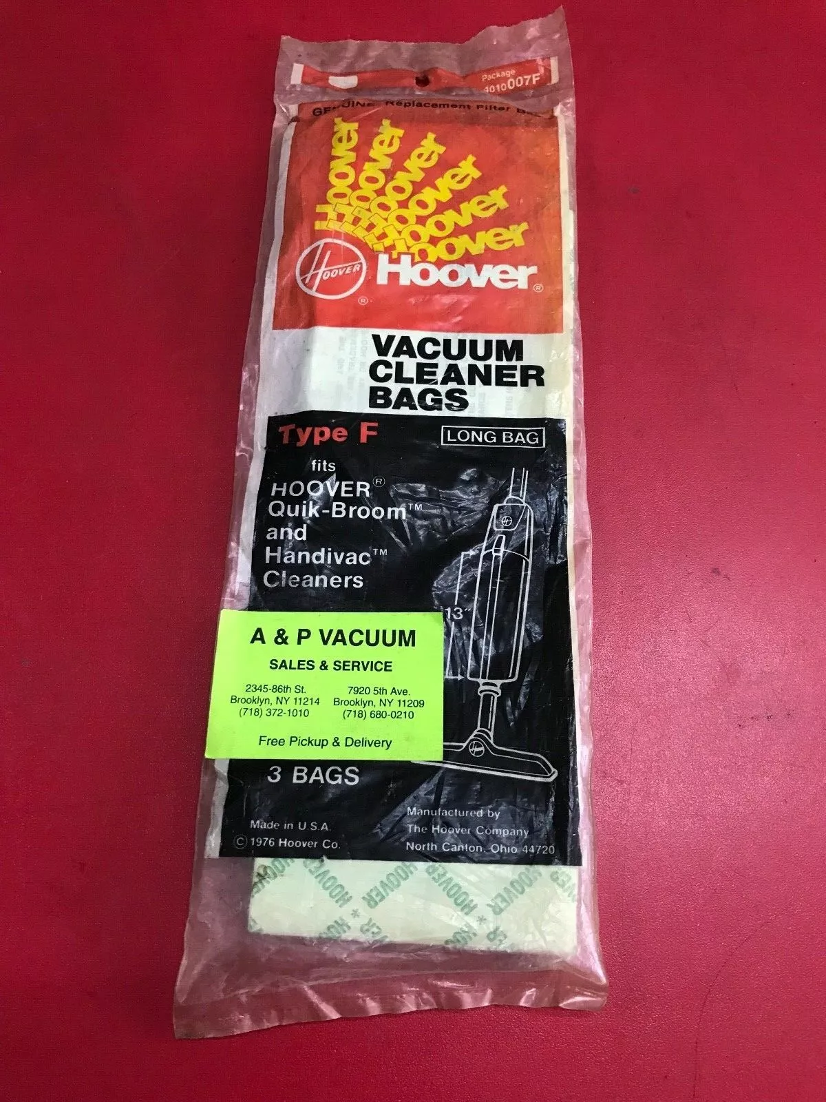 CRESTIN- Nip~ 1976 Genuine Hoover Vacuum Cleaner Bags Type F , 3 Long Bags. Quik Broom